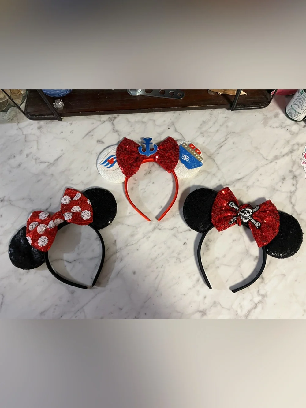 Disney-Inspired Kids Minnie Mouse, cruise, and Pirate Ear Headbands lot of 3